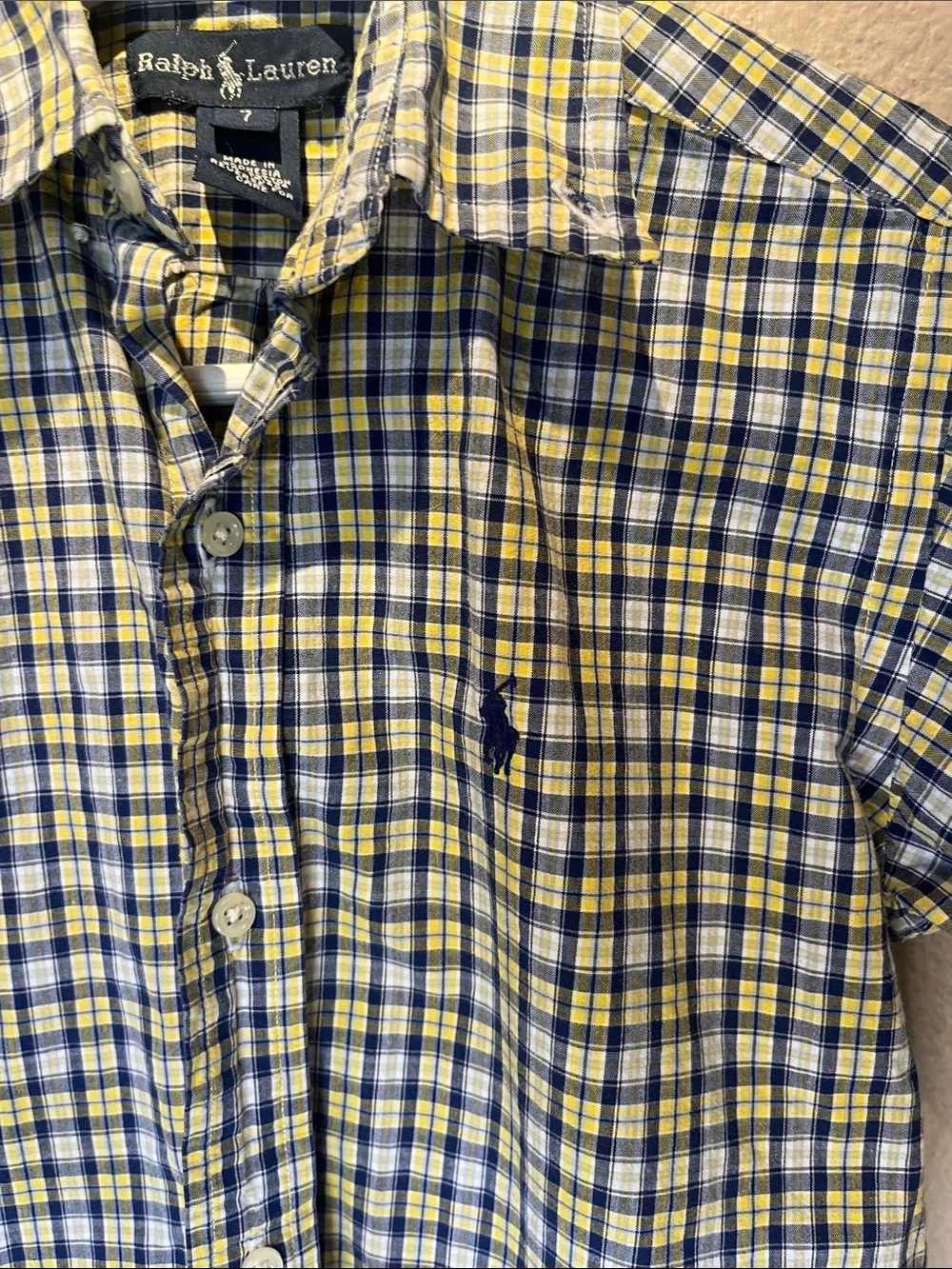 Ralph Lauren Boy’s Plaid Button Down Short Sleeve Shirt Size 7